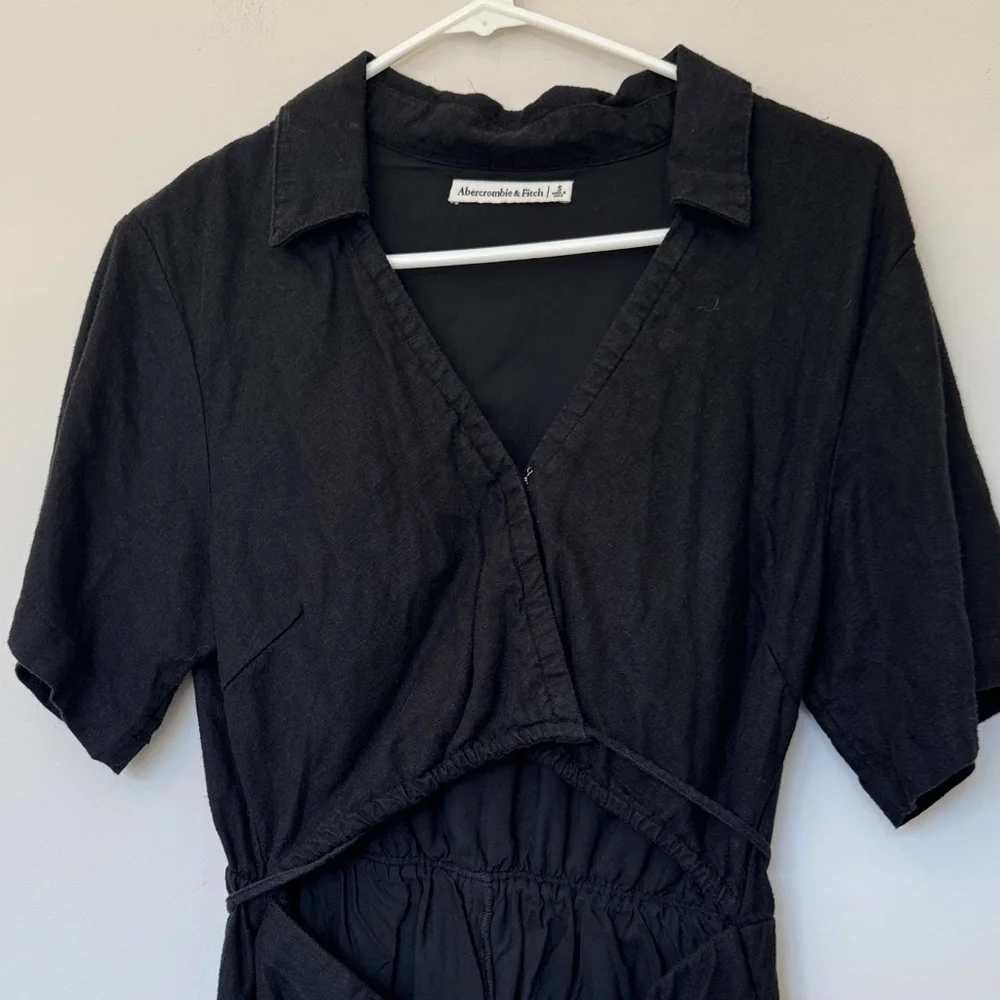 Abercrombie Black Linen Blend Cutout Wrap Collared Dress - S - Picture 3 of 5